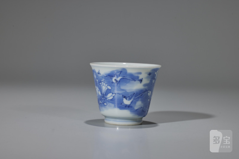 清  青花花鸟纹杯 - 图4